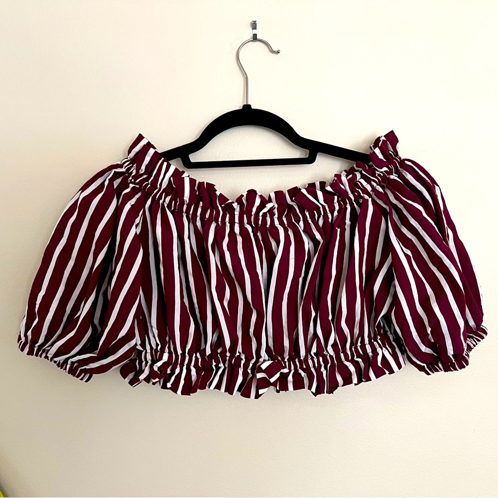 Sandro Ranja Off the Shoulder Crop Top, Burgandy